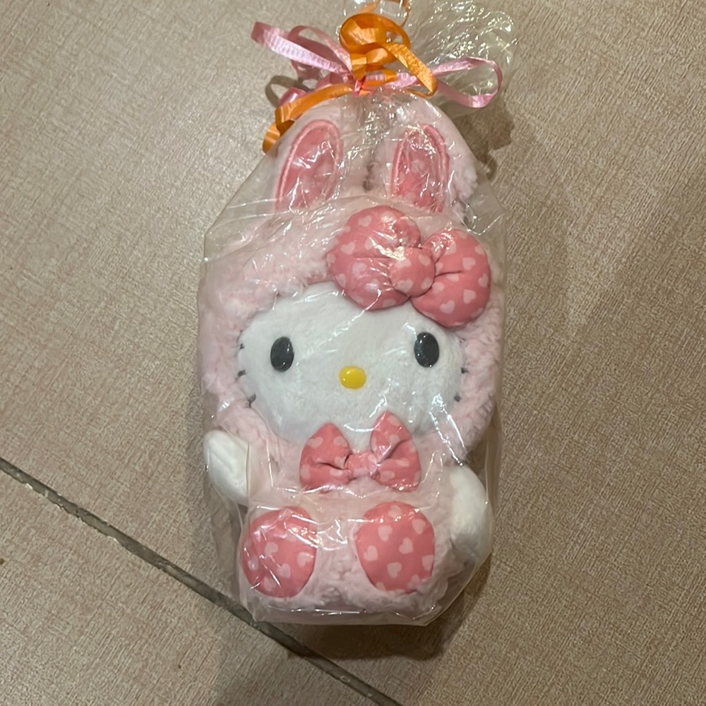 Hello kitty in a pink bunny costume